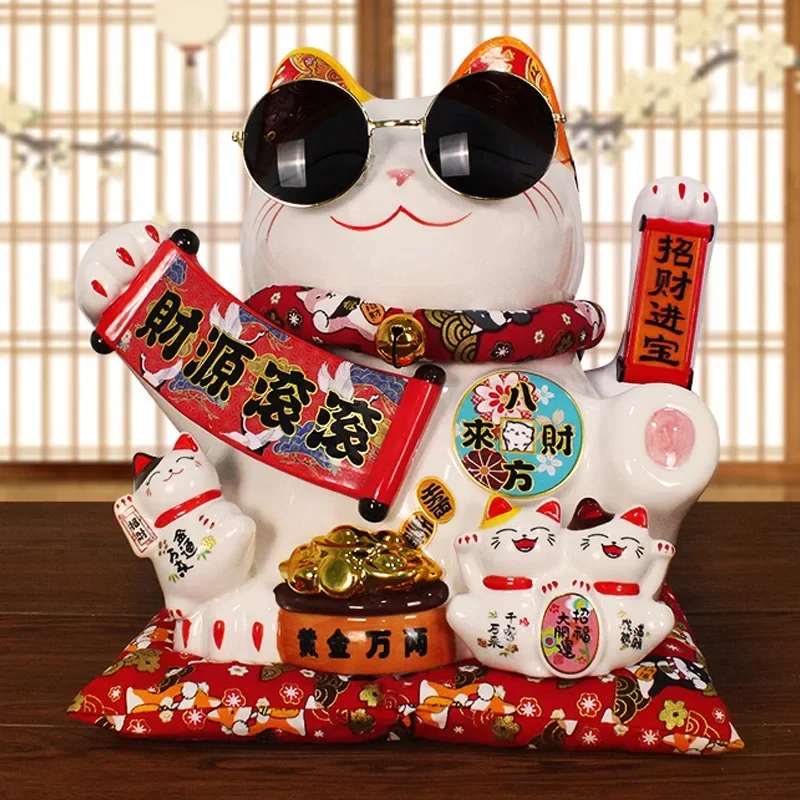 

11-Inch Lucky Cat Decoration Automatic Waving Shop Cashier Front Desk Japanese Fortune Cat Home Gift