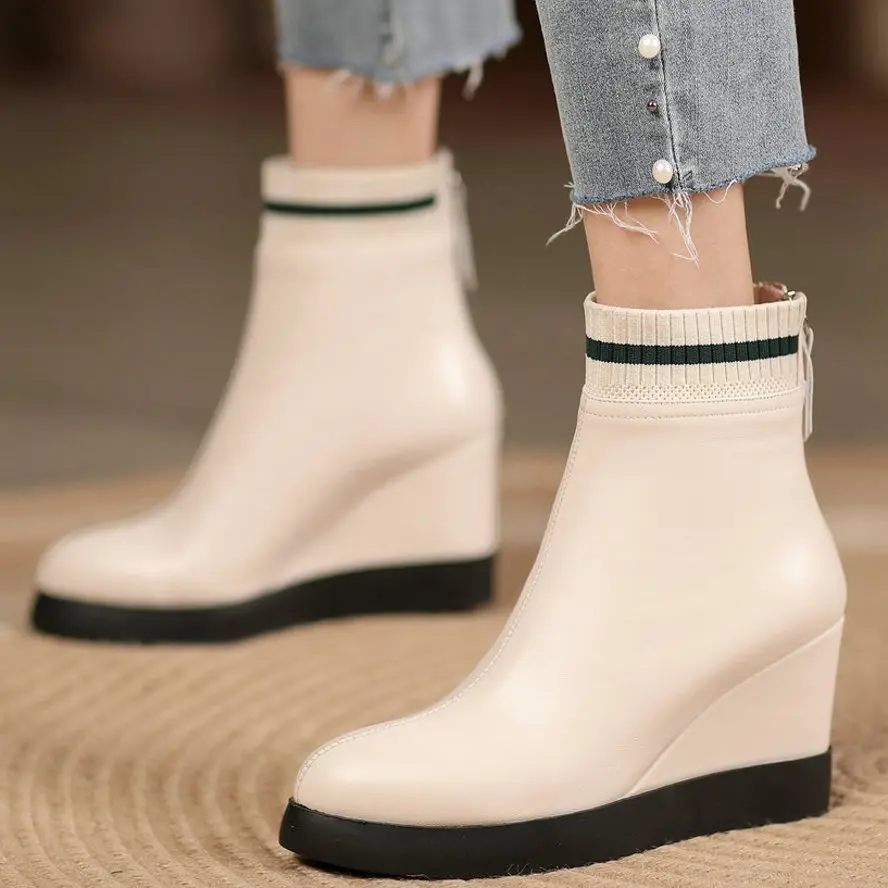 

Women's Genuine Leather Ankle Boots Platform Wedge High Heel Western Chelsea Oxfords Casual Shoes