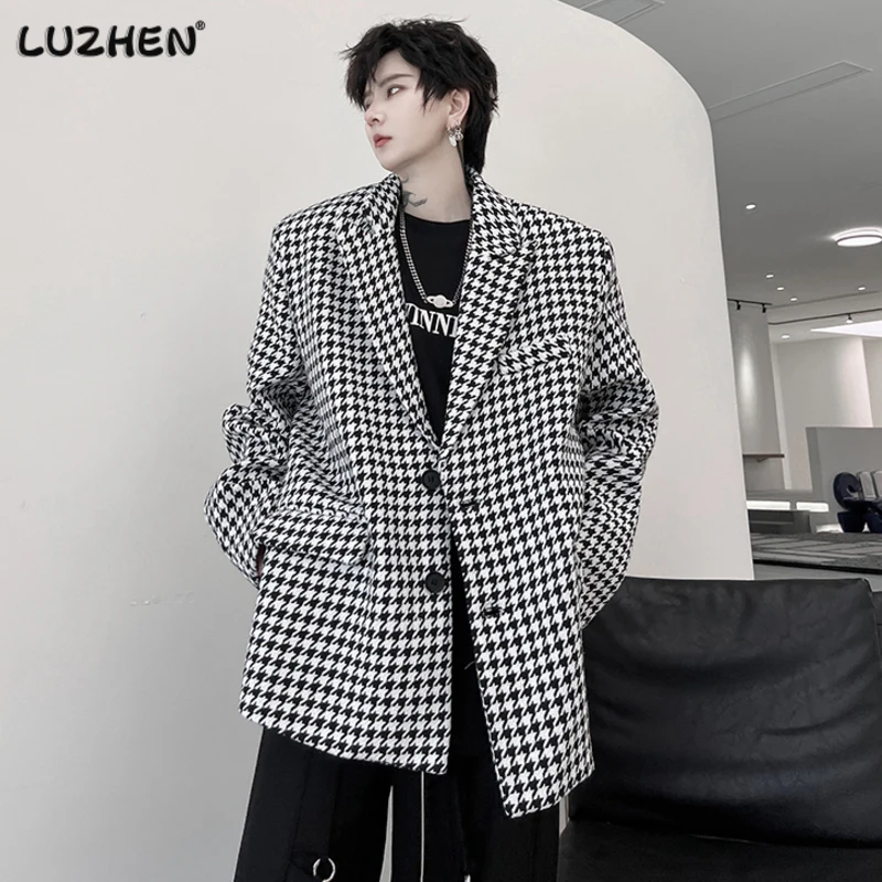 

LUZHEN Casual Suit Jacket Men's Fashion Versatility Coat Slim Male Blazers Trend Niche Design Plaid Loose Korean Clothing 53b0df
