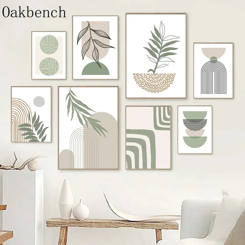 

Geometric Canvas Painting Abstract Lines Art Prints Boho Wall Art Leaves Print Pictures Nordic Wall Posters Bedroom Wall Decor