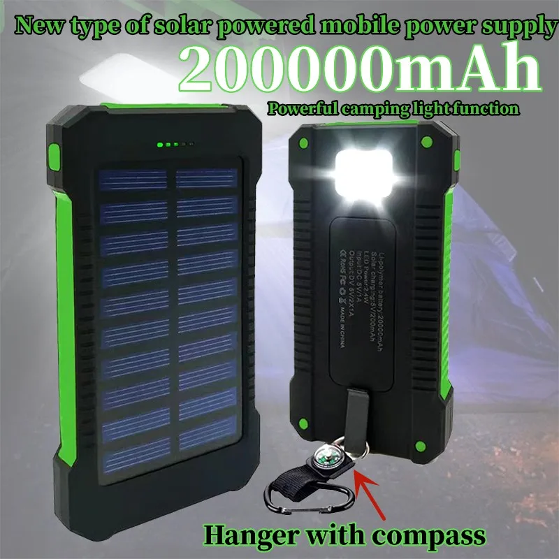 

200000mAh Top-level Solar Power Charging Bank Waterproof Emergency IPhone External Battery Charging Bank LED Distress Light