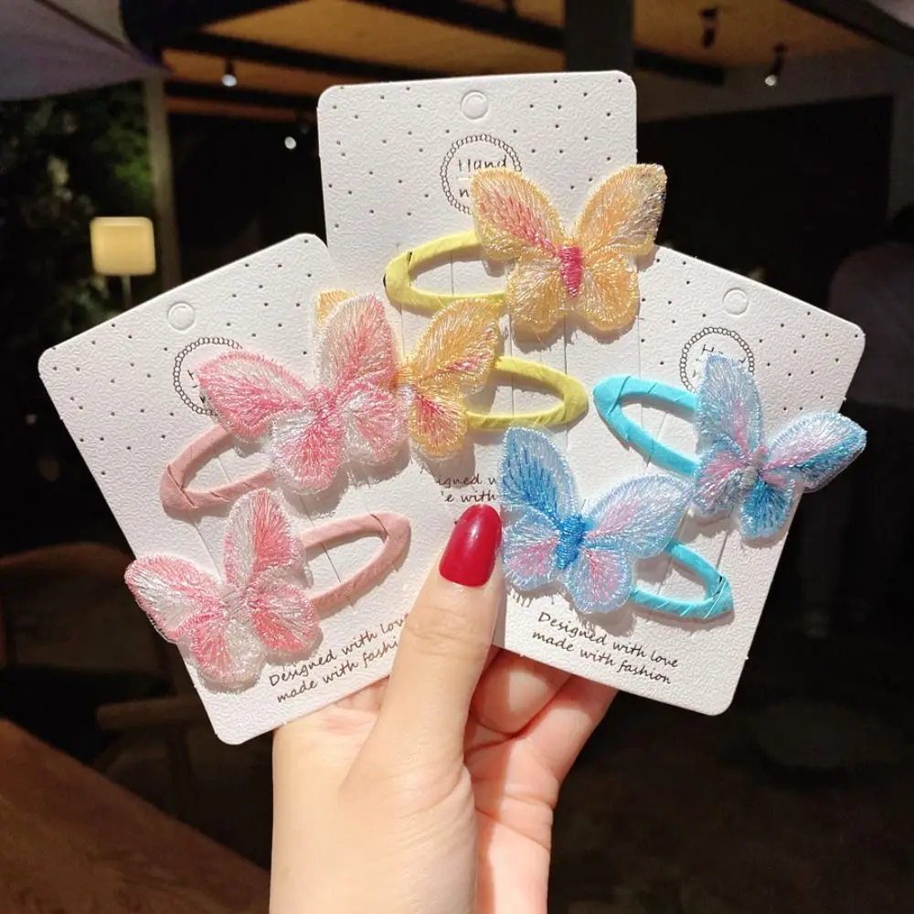 

Sweet Embroidered Solid Color Kids Headwear Bang Clip Children Hairpin Korean Style Barrettes Butterfly Hair Clip