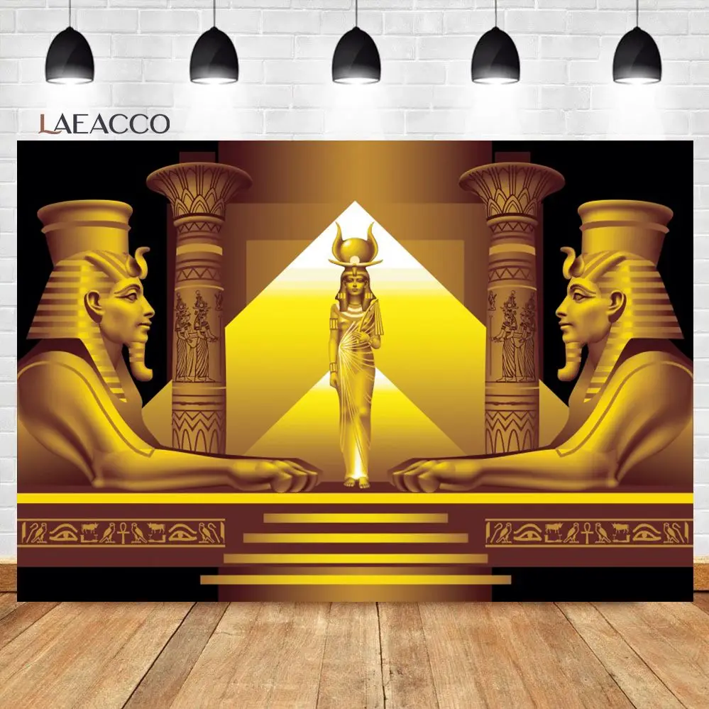 

Laeacco Ancient Golden Egyptian Pharaoh Sphinx Stone Statue Photocall Background Baby Customized Portrait Photography Backdrops