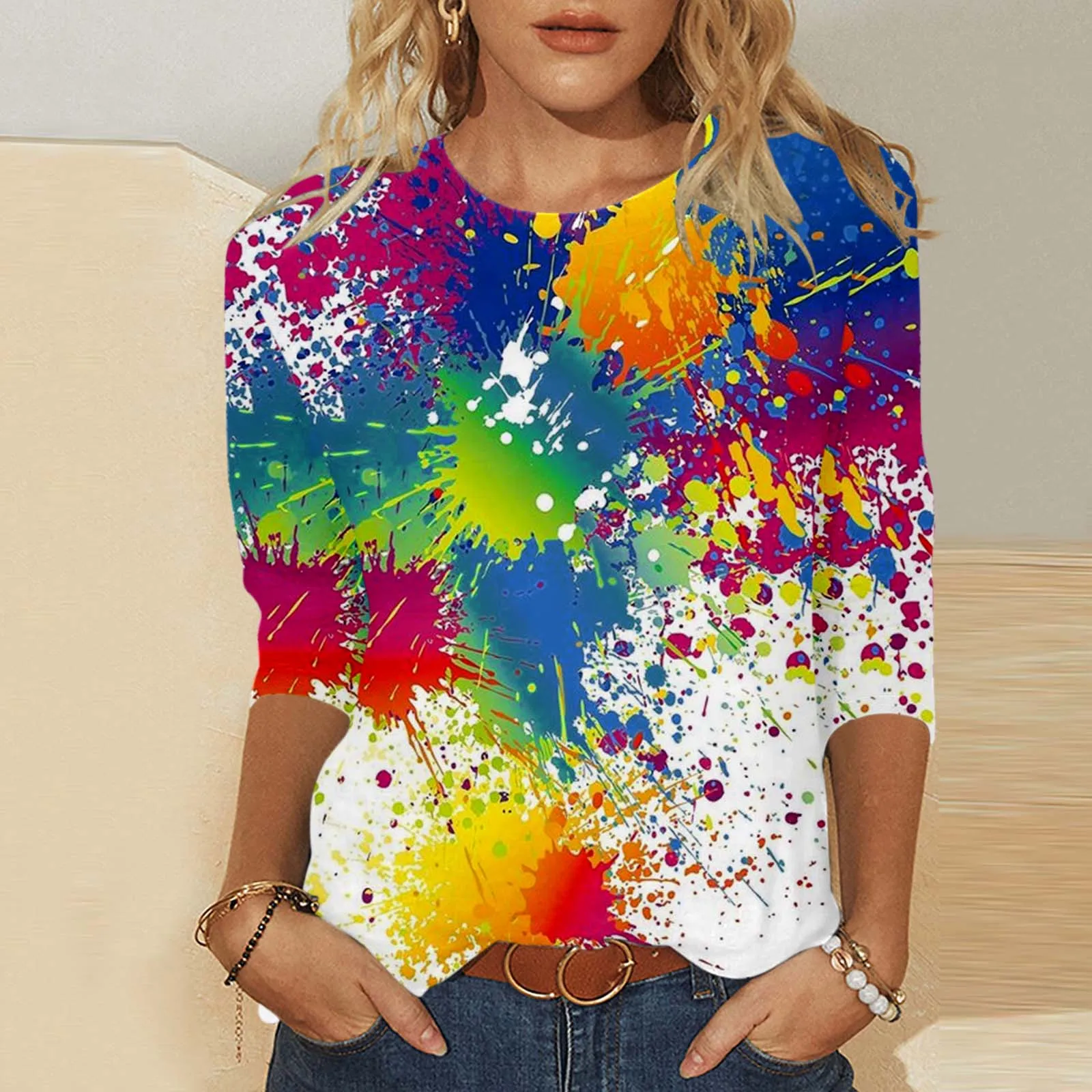 Блузка женская с круглым вырезом Модный повседневный мягкий пуловер свободного