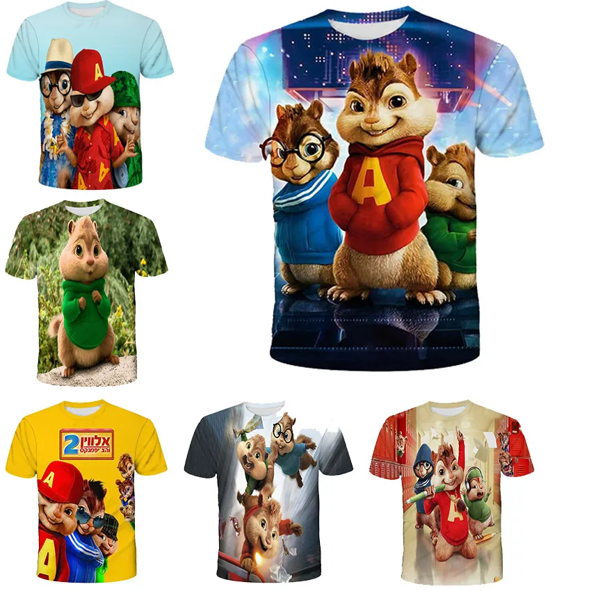 

New Summer Children's Short Sleeve T-shirt Alvin and The Chipmunks 3D Boys HD Cartoon Tee Kids Clothes Boys Girl Funny cool Tops