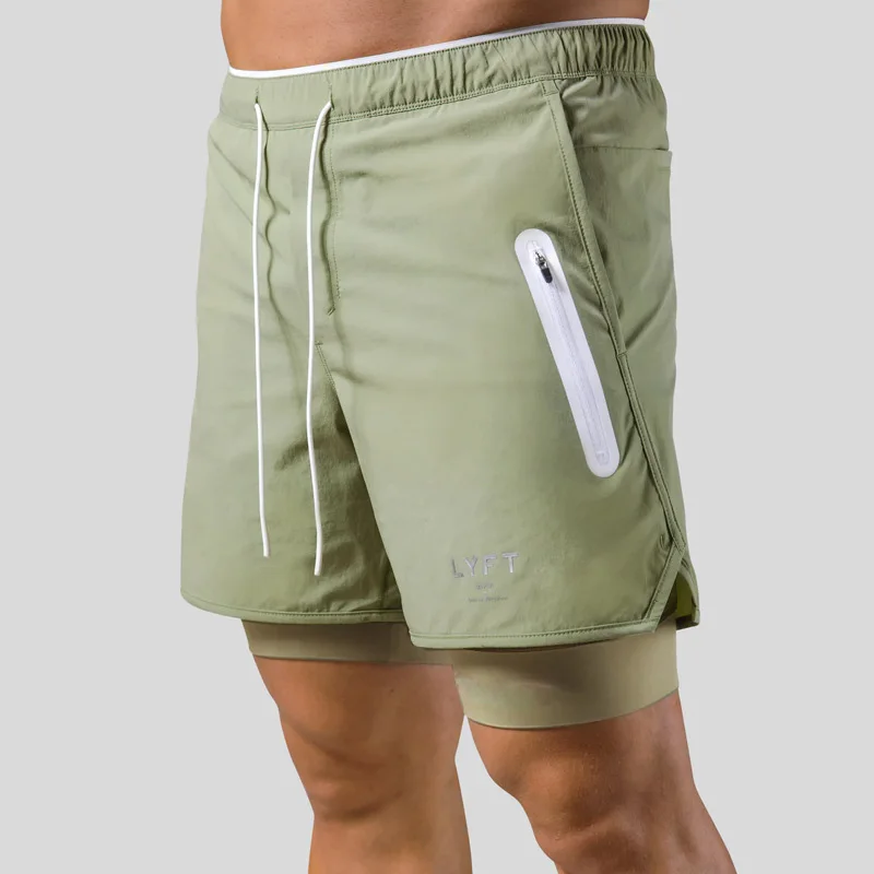 

2023 Summer New Street Fashion Shorts Men Double Layer Quick Dry Sports Fitness Jogging Workout Male Casual Shorts