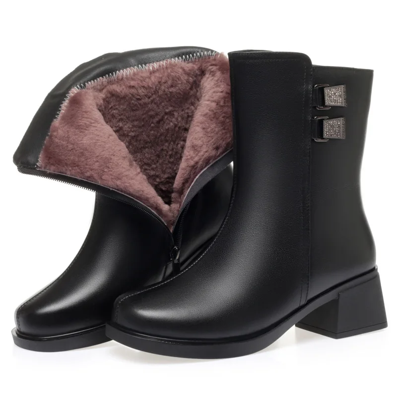 

ZXRYXGS Winter Martin Boots Warm Plush Wool Boots Women's Boots 2023 Elegant Fashion In-tube Genuine Leather Boots Trend Shoes