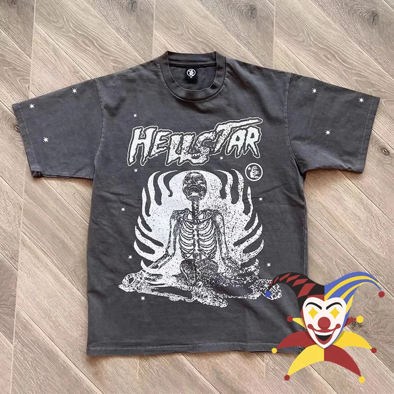 

Hellstar Studios Inner Peace T-Shirt Men Women Skeleton Printing Washed T Shirt Top Tees