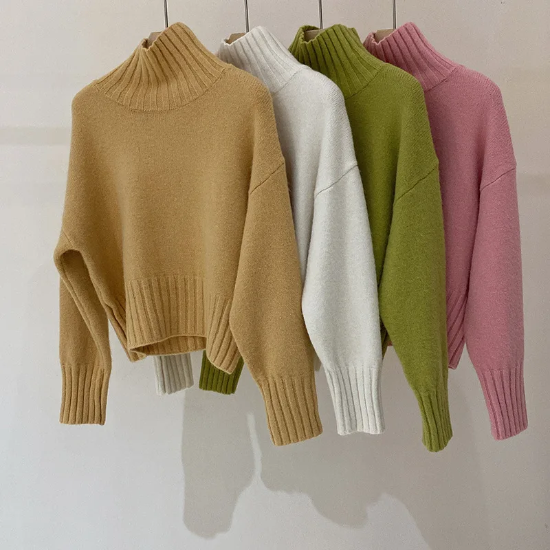 

Простой пуловер с высоким воротником, свитер, Женская универсальная Повседневная Верхняя одежда свободного покроя на зиму 22 дюйма, нижнее пальто, свитер 593