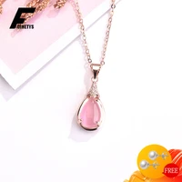 fashion female necklace silver 925 jewelry accessories water drop shape rose quartz zircon gemstone pendant for wedding party