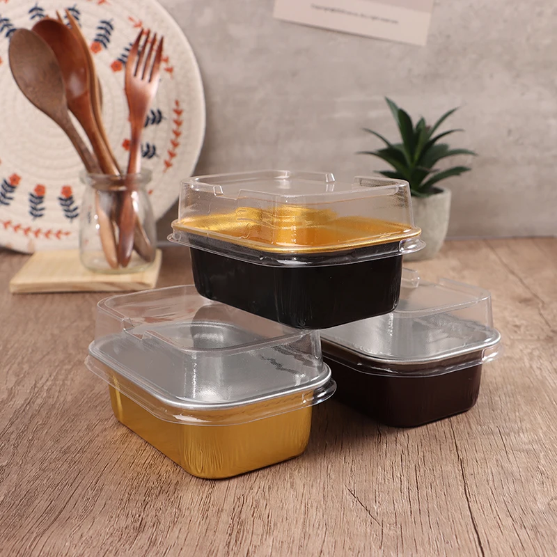 

10 шт. 168 мл Прямоугольная алюминиевая фольга для выпечки, кастрюля, коробка для пудинга с крышкой, алюминиевая фольга, коробка для выпечки тортов, выпечки кексов