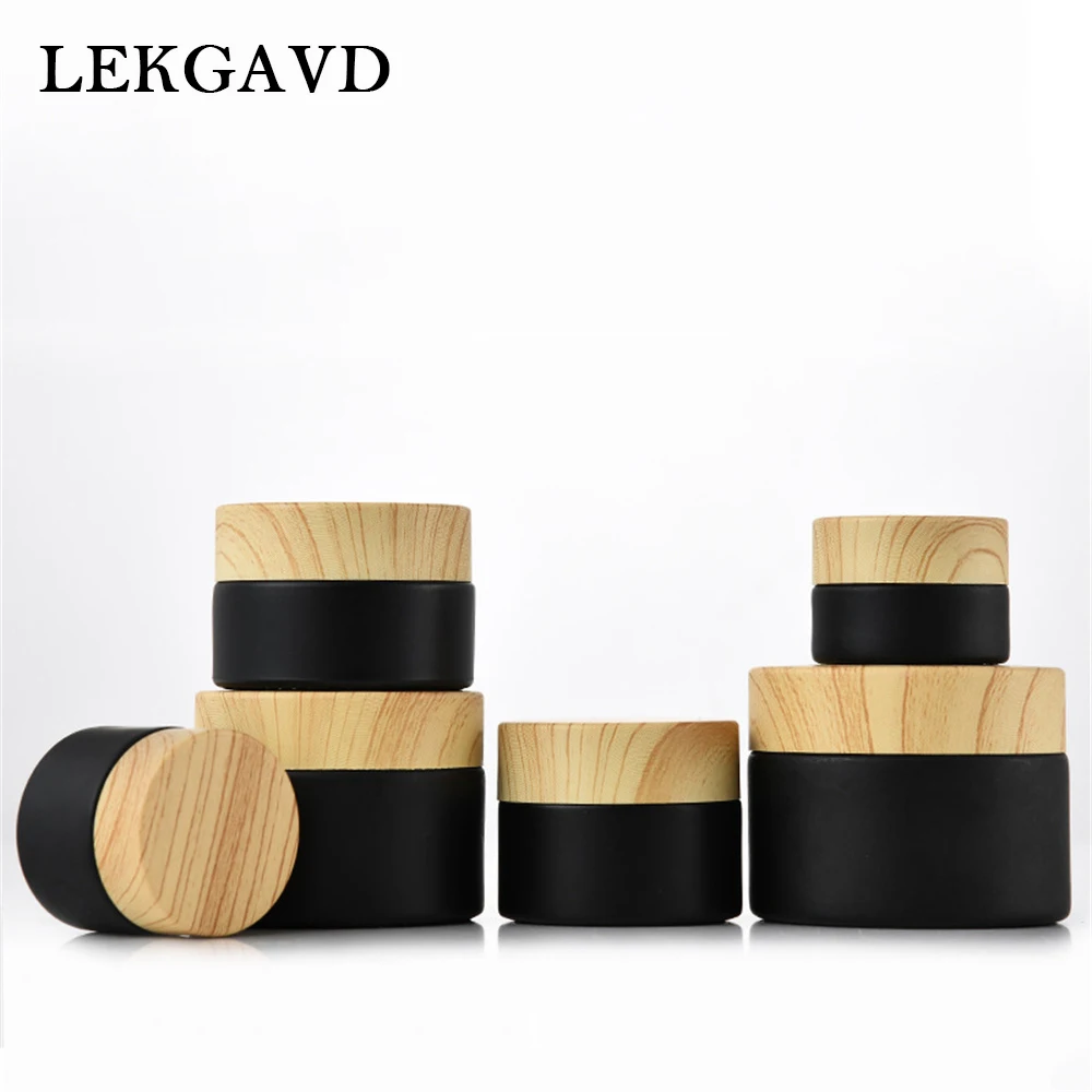 

5g/10g/15g/20g/30g/50g Glass Empty Jars Matte Black Cosmetic Face Cream Pots Lip Balm Containers With Lid Refillable Bottle