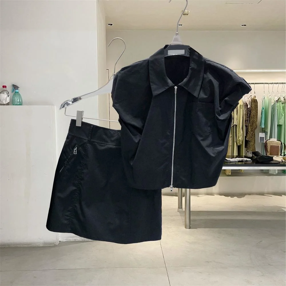 Fashion Casual Skirt Suit Women's Summer Design Zipper Tank Top Mini Skirt Two Piece Set Y2k 2000s Aesthetic Outfit Matching Set