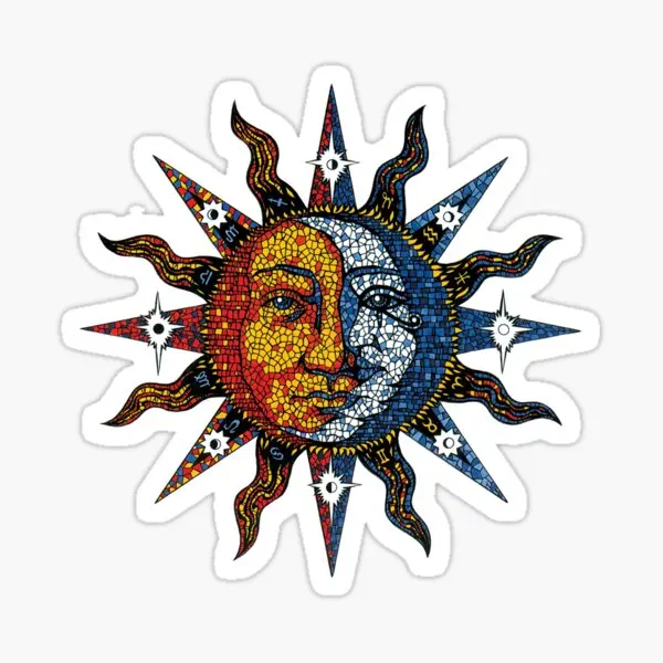 

Celestial Mosaic Sun Moon 5PCS Stickers for Decor Bumper Wall Background Cute Print Living Room Anime Home Laptop Funny Art