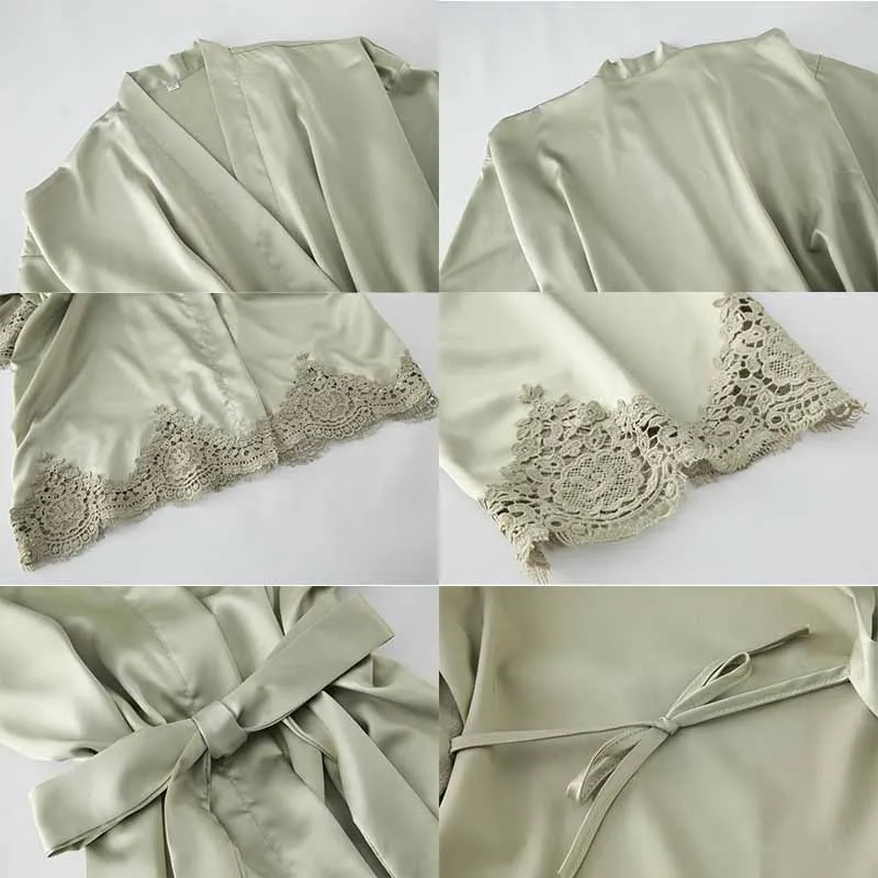 Sage Green Bridesmaid Robes Matte Satin Robe Team Bride Lace Robe Polyester Godmother Night Wedding Robe Fashion Dress Women