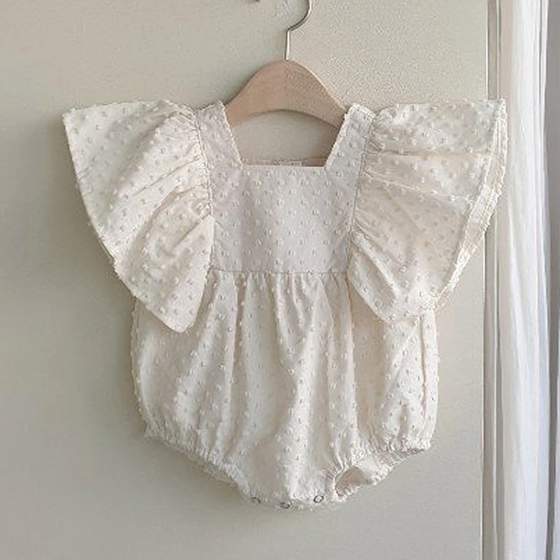 

Toddler Baby Girl Romper Summer Solid Flying Sleeve Princess Bodysuits for Infants Cotton Cute Kids Clothes Girls Costumes