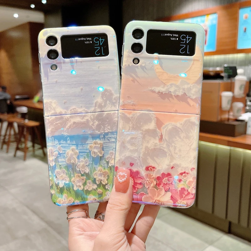 

Funda Case for Samsung Galaxy Z Flip 3 5G Blu-ray Painting Small Fresh Flower Pattern Shock proof Protection Phone Case Cover