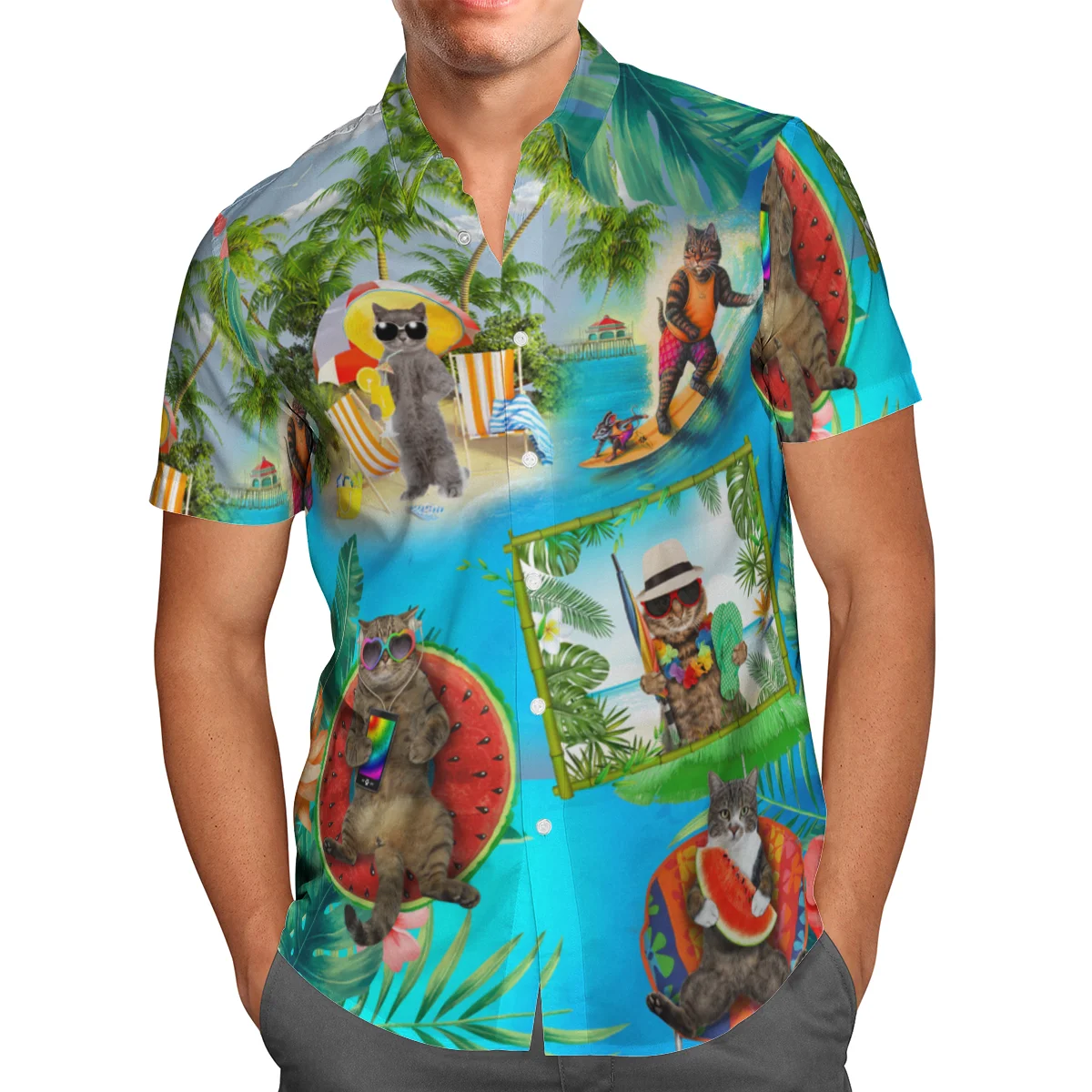 

Summer New Hawaiian Beach Shirts 3D Fashion Cat Print Men's Short Sleeve Shirt Funny Streetwear Men's Clothing Camisa Masculina