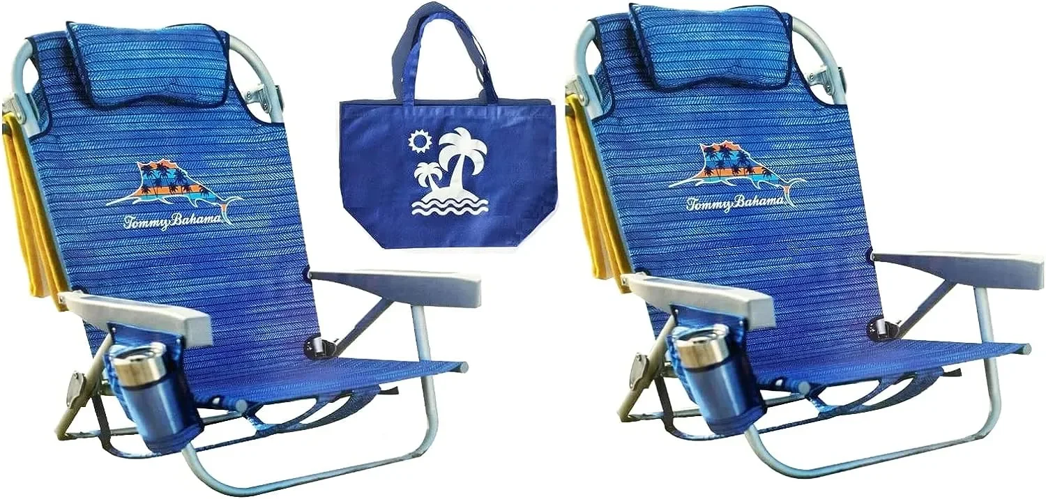 

2016 Backpack Cooler Beach Chair with Storage Pouch and Towel Bar (Blue Stripe)