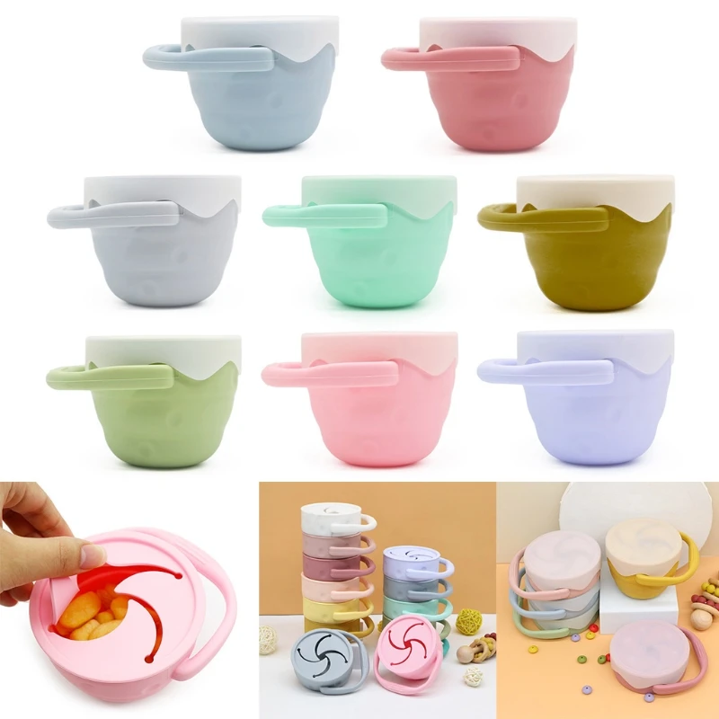 

Solid Color Baby Snack Cup BPA Free Silicone Snacker Bowl Container with Lid Toddler Portable Food Storage Box