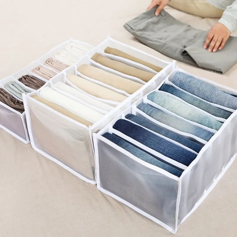 

7 Grids Jeans Storage Box Closet Wardrobe Clothes Compartment Boxes Drawer Jeans Socks Separation Organizer Pants Storage