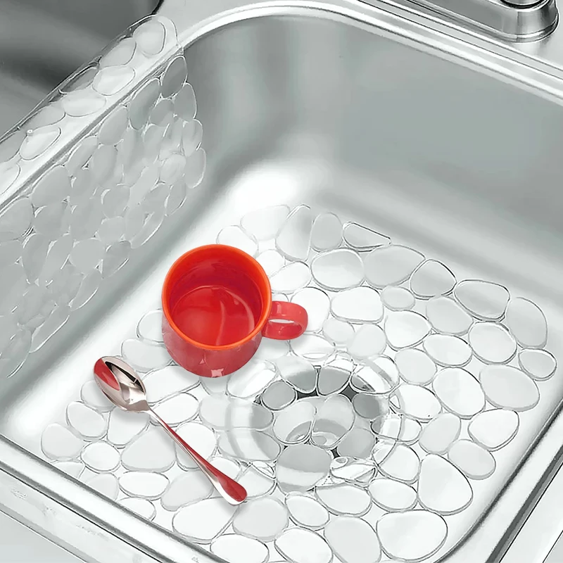 

30*40Cm Adjustable Countertop Dish Drying Mat Soft Plastic Sink Protector Pebble Design Sink Protector Transparent Silicone Mat