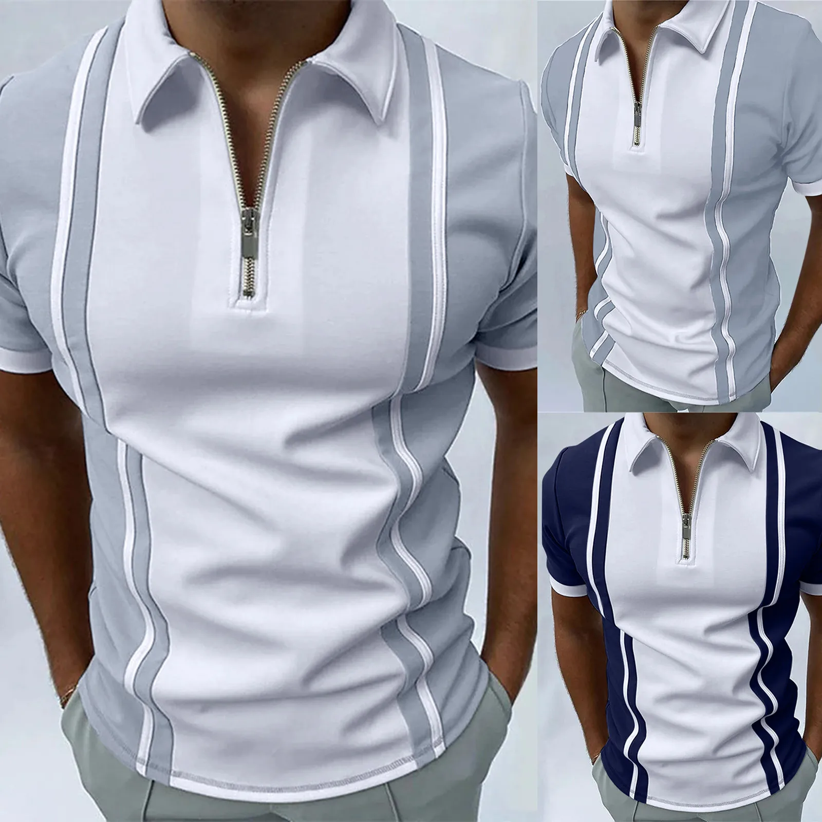 

Shirt Men Short Sleeve Male Summer Casual Print Zipper Turn Down Collar Blouse Short Sleeve Tops Shirt