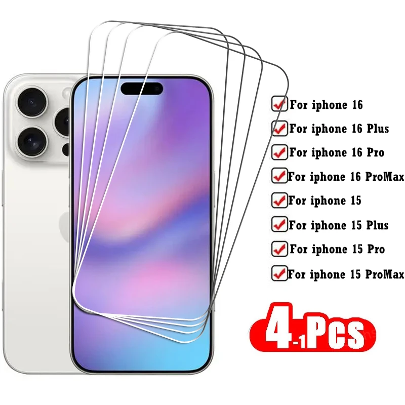 Полностью прозрачное закаленное стекло для iPhone 16 Pro Max Защита экрана iphone 15