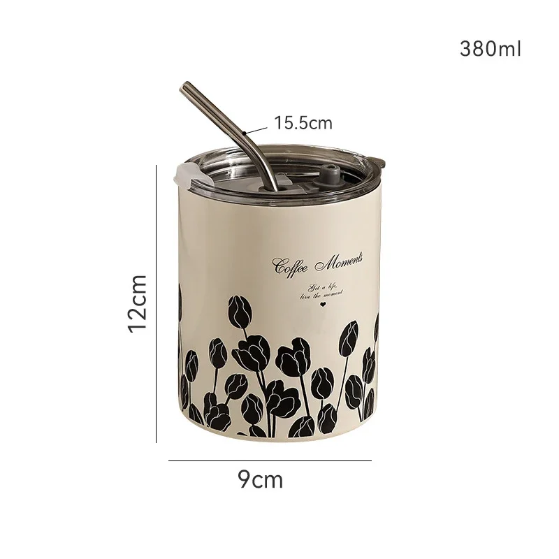 

300 Мл Термос Из Нержавеющей Стали, Кофейная Чашка, Двухслойная Изолированная Бутылка Для Чая И Воды С Соломинкой