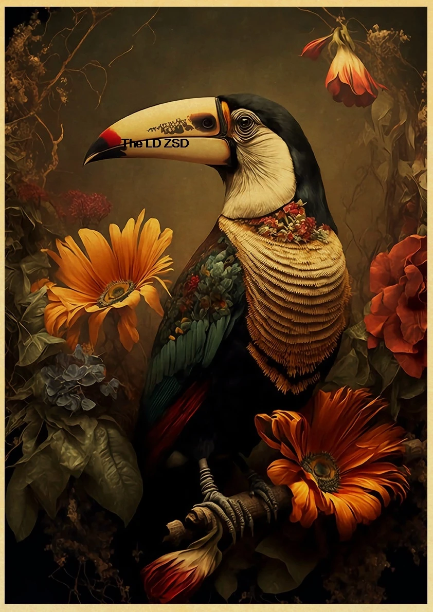 

Ретро картина с цветами птицами животными lanxihaibao