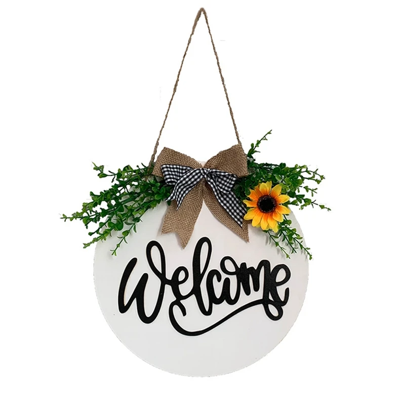 

Artificial Sunflower Wreath Door Hanger Welcome Sign For Farmhouse Rustic Wooden Door Hangers Front Porch Decor