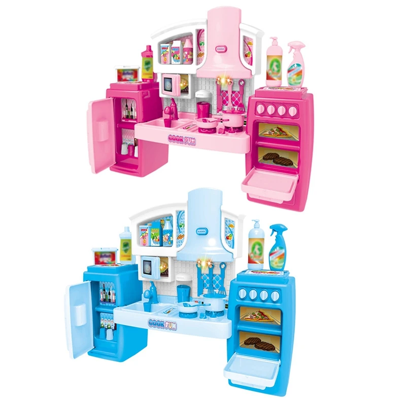 

2 Set Cooking Toys Set Music Pretend Accessories Kitchen Toys Set Kitchen Game Play Cooking Utensils Set - Pink & Blue