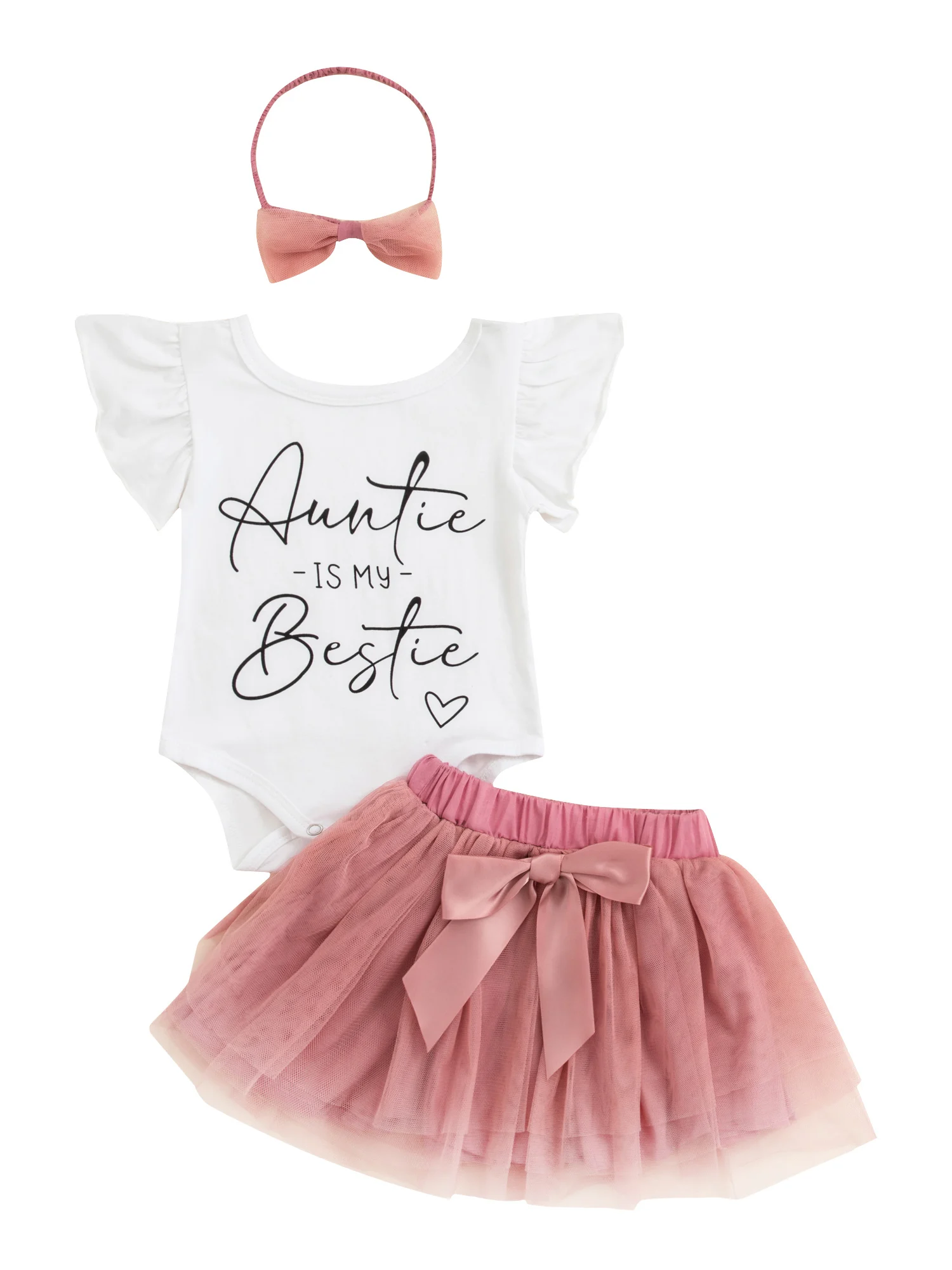

Комплект летней юбки для маленьких девочек Blotona, комбинезон с принтом букв и оборками на рукавах, Тюлевая юбка-пачка, повязка на голову, комплект из 3 предметов, одежда