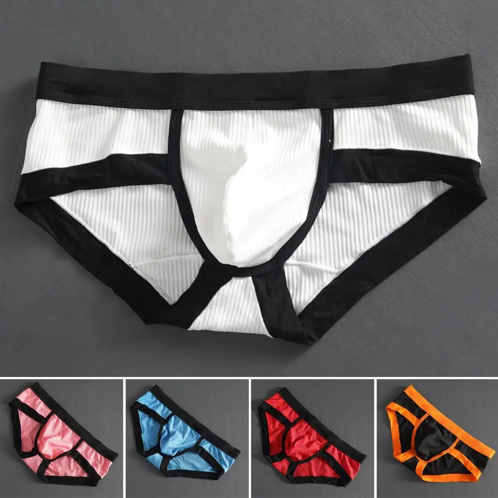 

Men Briefs Butt Lifting Big Pouch Low Rise Elastic Close Fit Underwear Sexy Contrast Color Sweat Absorption Underpants Panties