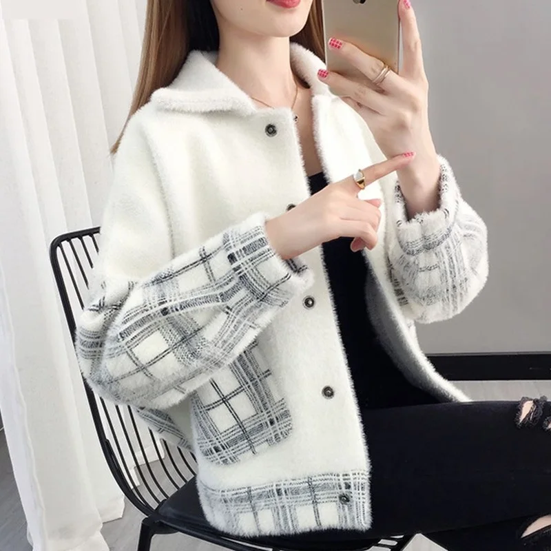 

Imitation Mink Fleece Knitt Jacket Women New Autumn Winter Thicke Sweater Female Cardigan Short Coat Fashion Loose Hooded Jacket