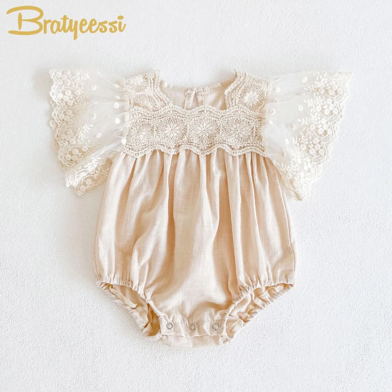 2022 Lace Summer Rompers for Baby Girls Clothes Princess Baby Jumpsuit for Birthday Party Toddler Outfit Infant Clothing