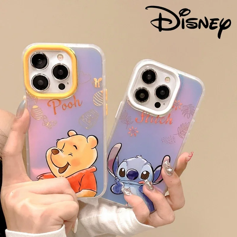 

Disney Stitch Winnie Mobile Phone Case Kawaii Cartoon Anti-fall Frosted Laser Soft Cover Case for IPhone 15 14 13 Promax Pro