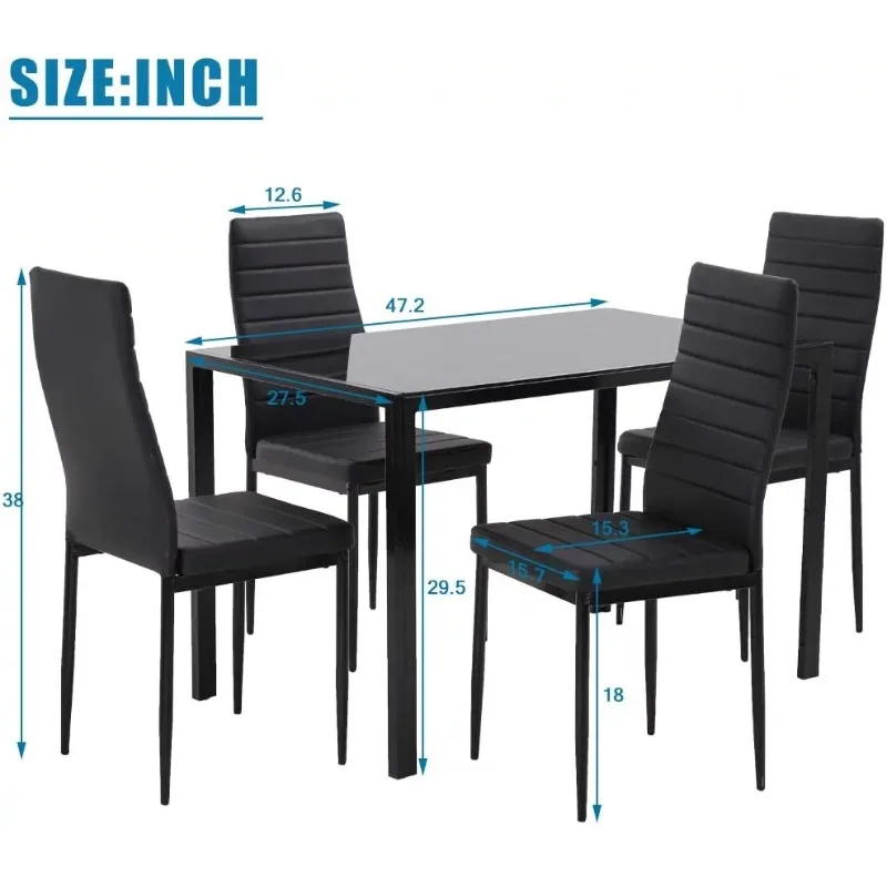 YouYeap 5 Piece Dining Table Set for 4 Glass Dining Table and 4 Chairs Black 4