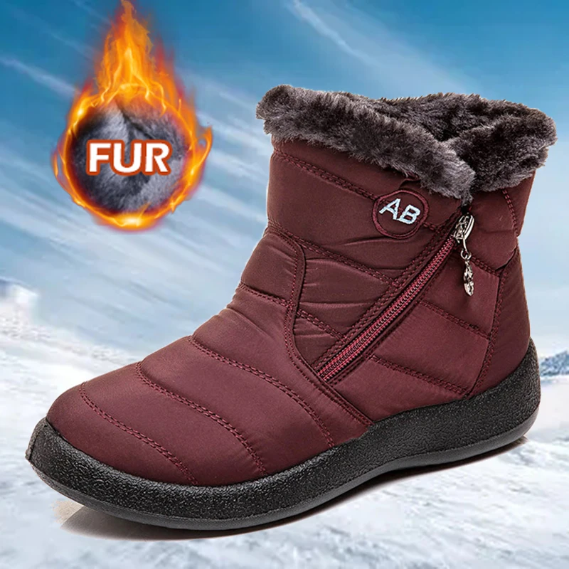 

Женские ботинки, зимняя обувь на меху, женские ботинки на платформе на молнии, женские водонепроницаемые ботильоны на плоской подошве, зимн...