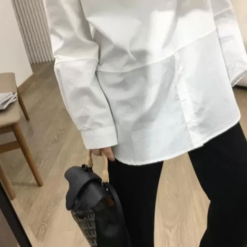 Белые футболки женские в стиле пэчворк весна осень свободные с длинным рукавом