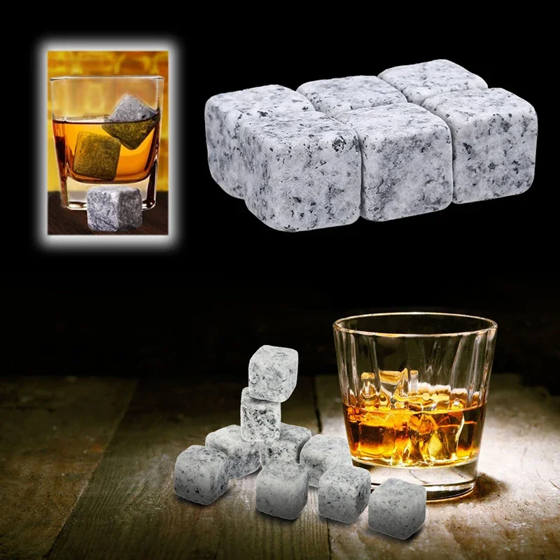 

6pcs Reusable Whisky Rocks With Ice Clip Whiskey Stones Gift Set Chilling Stones Ice Cubes Best Drinking Gift Bar Accessories