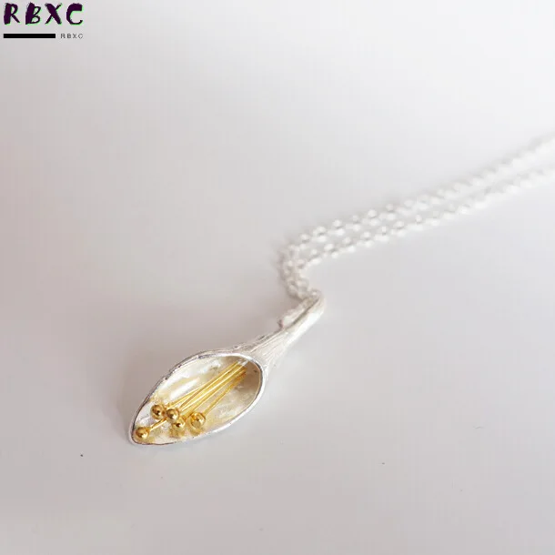 RXBC S925 Sterling Silver Necklace fresh morning glory Gold Plated Sterling Silver Necklace Korean fashion silver jewelry