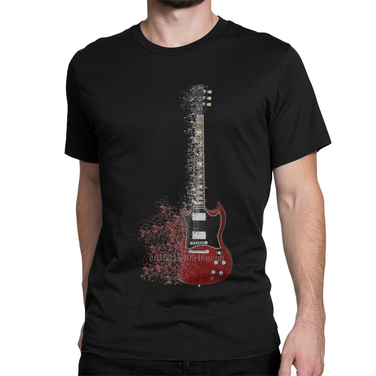 

Men T-Shirt SG Explosion Guitar Funny Pure Cotton Tees Short Sleeve Artistic Rock Music T Shirt Round Collar Clothes 4XL 5XL 6XL