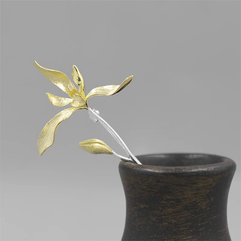 

925 Sterling Silver women's orchid brooch, elegant, jewelry accessories, gifts