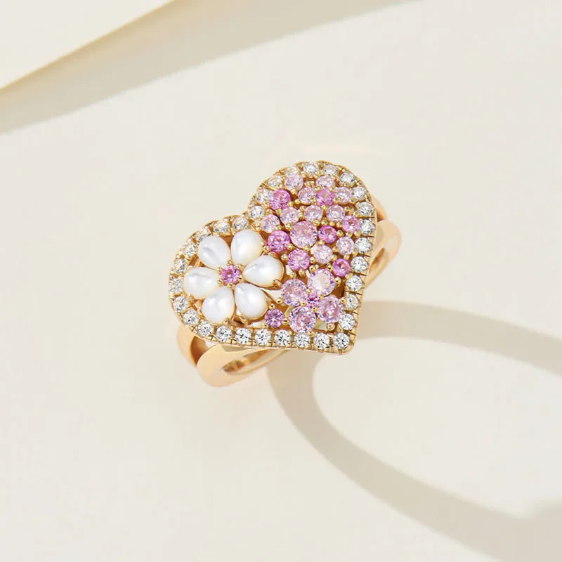 Фото CAMEO розовое и белое кольцо с бриллиантом Beimu Flower Love Heart для женщин, серебро 925 пробы, позолоченное, элитные ювелирные изделия, подарочные аксессуары №2