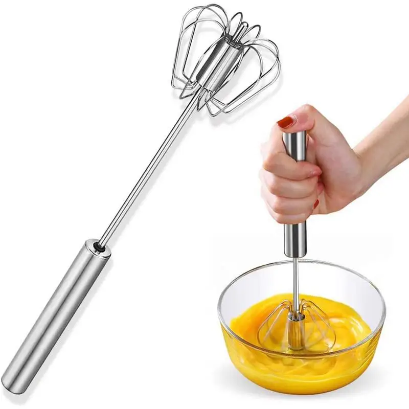 

Stainless Steel Semi-Automatic Rotating Egg Beater Self Turning Cream Utensils Whisk Manual Mixer Household Kitchen Tool Gadget