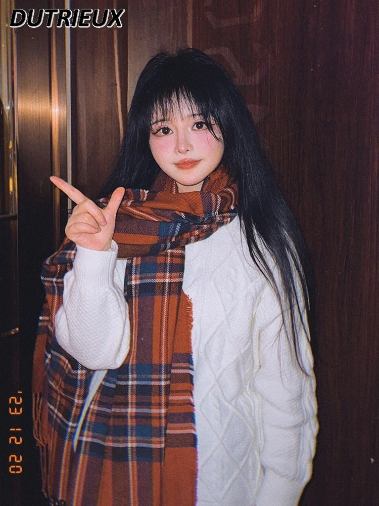 Универсальный красный клетчатый шарф для милых девочек теплый пар на Рождество и