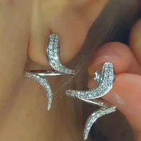 new trendy silver plated snake stud earrings for women white cz stone inlay punk fashion jewelry nightclub party gift earring