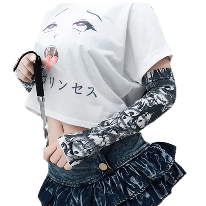 Anime Ahegao Hentai Cosplay Protection Arm Sleeve Stockings Tshirt Costumes Cartoons Printing Summer Woman Costume |