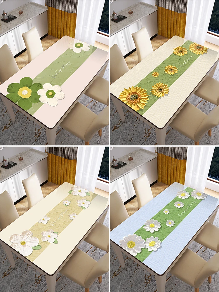 Three-Dimensional Oil Painting Dining Table Insulation Pad PVC Soft Glass Coffee Tablecloth Disposable Waterproof Oil-P...